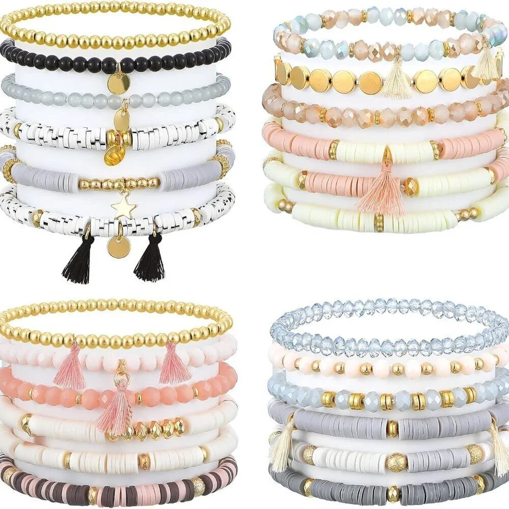 Bohemian Bracelets Bulk 24 Pcs Stackable Beaded Jewelry for Women Teen Girls